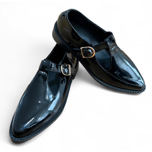 NIB Y2K Black Patent Faux Leather Chunky Platform Pointed Toe Mary Jane Shoes - Picture 4 of 7